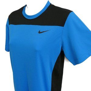 Nike Dri Fit Top Pullover Blue Black Mesh Side Panels Black Swoosh Short Sleeve